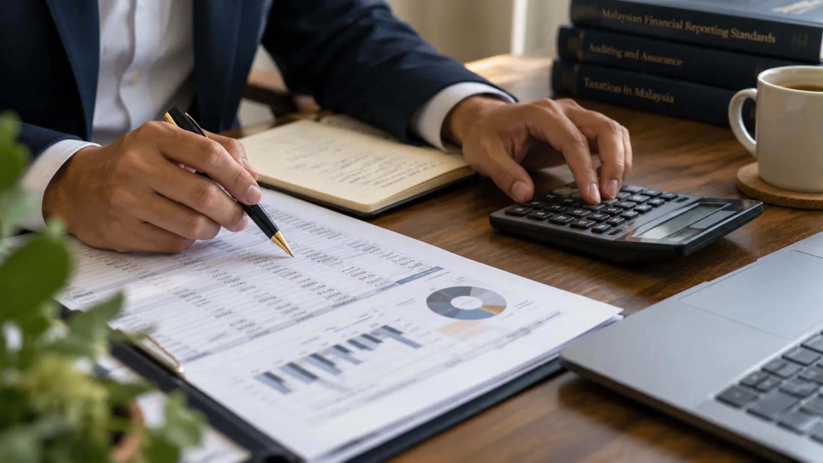 Illustrative close-up of an auditor checking financial documents