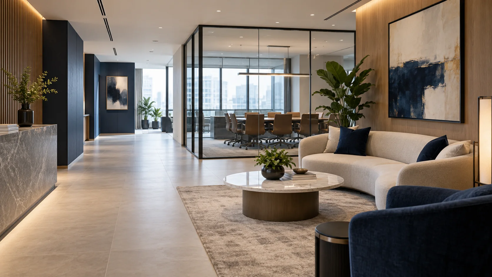 Illustrative contemporary professional office interior