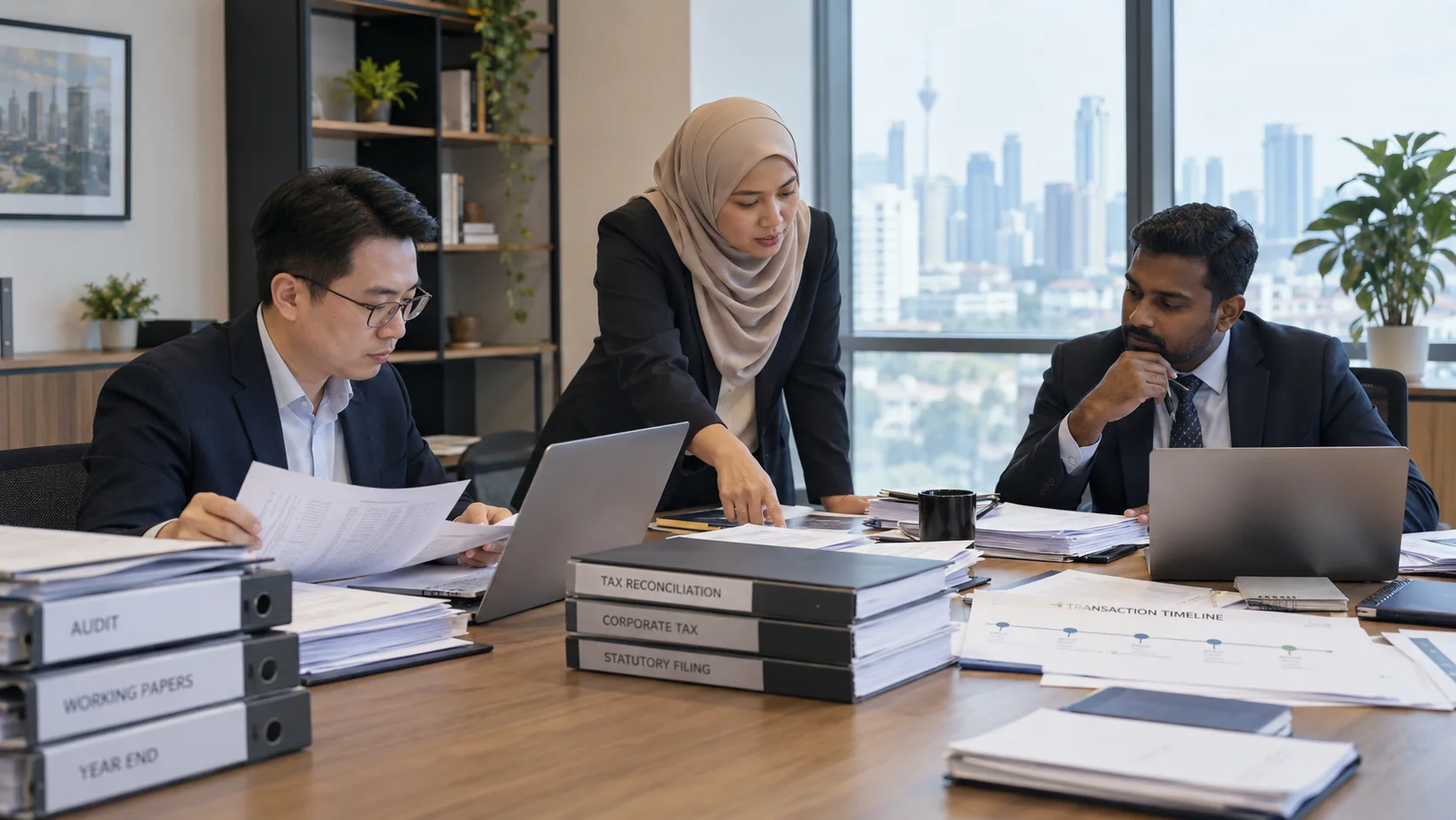 Illustrative audit, tax and corporate-finance specialists coordinating separate engagement files